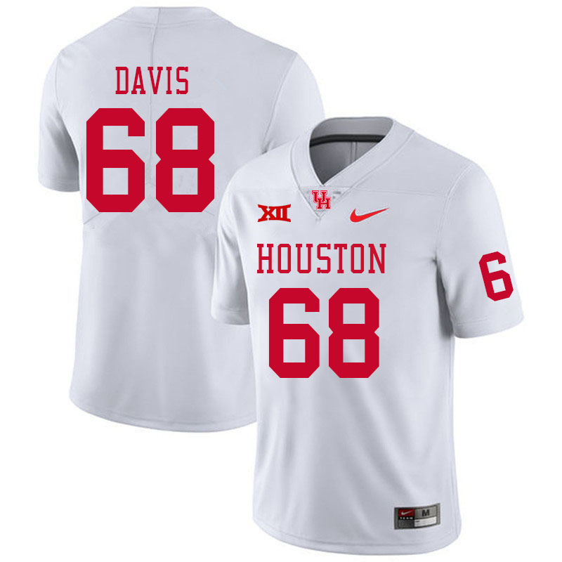 Men #68 Kaleb Davis Houston Cougars Big 12 XII College Football Jerseys Stitched-White - Click Image to Close
